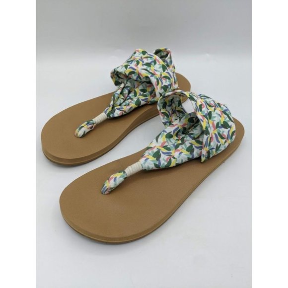 Women's Sanuk Yoga Siing ST Solstice Sandals Shoes Size 8 Floral Flip Flops - Picture 3 of 5